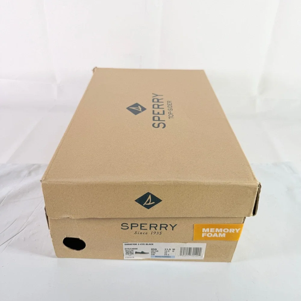 Sperry Surveyor‎ 2-Eye Black Leather Men Boat Shoes 11.5 M